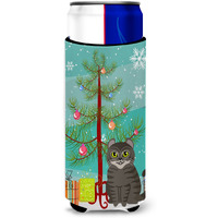 "Caroline's Treasures American Curl Cat Merry Christmas Tree Michelob Ultra Hugger For Slim Cans, Slim Can, Multicolor"