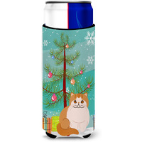 "Caroline's Treasures Exotic Shorthair Cat Merry Christmas Tree Michelob Ultra Hugger For Slim Cans, Slim Can, Multicolor"