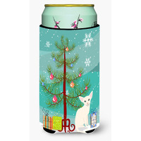"Caroline's Treasures Foreign White Cat Merry Christmas Tree Tall Boy Beverage Insulator Hugger, Multicolor"