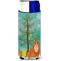 "Caroline's Treasures Maine Coon Cat Merry Christmas Tree Michelob Ultra Hugger For Slim Cans, Slim Can, Multicolor"