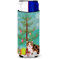 "Caroline's Treasures Manx Cat Merry Christmas Tree Michelob Ultra Hugger For Slim Cans, Slim Can, Multicolor"