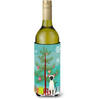 "Caroline's Treasures Siamese Cat Merry Christmas Tree Wine Bottle Beverage Insulator Hugger, 750 ml, Multicolor"