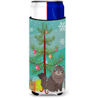 "Caroline's Treasures Siberian Cat Merry Christmas Tree Michelob Ultra Hugger For Slim Cans, Slim Can, Multicolor"