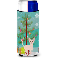 "Caroline's Treasures Sphynx Cat Merry Christmas Tree Michelob Ultra Hugger For Slim Cans, Slim Can, Multicolor"