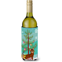 "Caroline's Treasures Toyger Cat Merry Christmas Tree Wine Bottle Beverage Insulator Hugger, 750 ml, Multicolor"