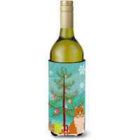 "Caroline's Treasures Merry Christmas Tree Ural Rex Cat Wine Bottle Beverage Insulator Hugger, 750 ml, Multicolor"