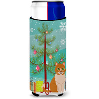 "Caroline's Treasures Merry Christmas Tree Ural Rex Cat Michelob Ultra Hugger For Slim Cans, Slim Can, Multicolor"