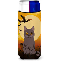 "Caroline's Treasures Halloween Chartreux Cat Michelob Ultra Hugger For Slim Cans, Slim Can, Multicolor"