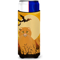 "Caroline's Treasures Halloween Scottish Fold Cat Michelob Ultra Hugger For Slim Cans, Slim Can, Multicolor"