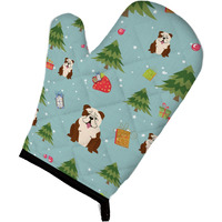 "Caroline's Treasures BB4781OVMT Christmas English Bulldog Brindle White Oven Mitt, 12"" by 8.5"", Multicolor"