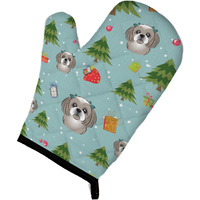 "Caroline's Treasures BB5039OVMT Christmas Gray Silver Shih Tzu Oven Mitt, 12"" by 8.5"", Multicolor"