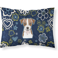 Blue Flowers Jack Russell Terrier Fabric Standard Pillowcase