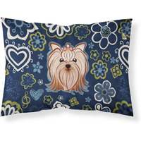 Blue Flowers Yorkie Yorkishire Terrier Fabric Standard Pillowcase