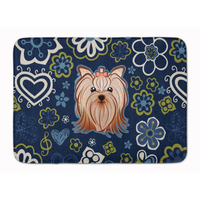 "Caroline's Treasures Blue Flowers Yorkie Yorkishire Terrier Floor Mat, 19"" x 27"", Multicolor"