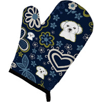 "Caroline's Treasures Blue Flowers Maltese, Large, multicolor oven mitt"