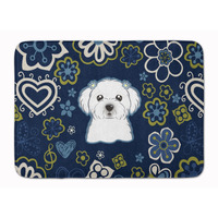 "Caroline's Treasures Blue Flowers Maltese Floor Mat, 19"" x 27"", Multicolor"