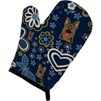 "Caroline's Treasures Blue Flowers German Shepherd, Large, multicolor oven mitt"