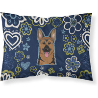 Blue Flowers German Shepherd Fabric Standard Pillowcase