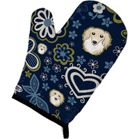 "Caroline's Treasures Blue Flowers Longhair Creme Dachshund, Large, multicolor oven mitt"
