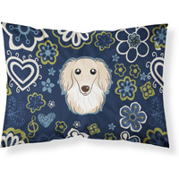 Blue Flowers Longhair Creme Dachshund Fabric Standard Pillowcase