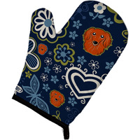"Caroline's Treasures Blue Flowers Longhair Red Dachshund, Large, multicolor oven mitt"