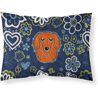Blue Flowers Longhair Red Dachshund Fabric Standard Pillowcase