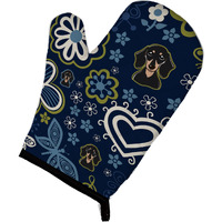 "Caroline's Treasures Blue Flowers Smooth Black and Tan Dachshund, Large, multicolor oven mitt"