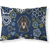 Blue Flowers Smooth Black and Tan Dachshund Fabric Standard Pillowcase