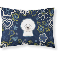 Blue Flowers Bichon Frise Fabric Standard Pillowcase