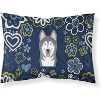 Blue Flowers Alaskan Malamute Fabric Standard Pillowcase
