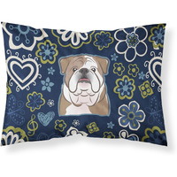 Blue Flowers English Bulldog  Fabric Standard Pillowcase