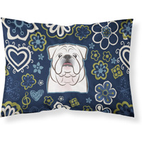 Blue Flowers White English Bulldog  Fabric Standard Pillowcase