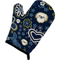 "Caroline's Treasures Blue Flowers Pekingese, Large, multicolor oven mitt"