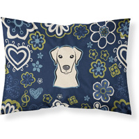 Blue Flowers Yellow Labrador Fabric Standard Pillowcase