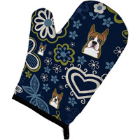 "Caroline's Treasures Blue Flowers Boxer, Large, multicolor oven mitt"