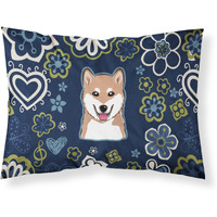 Blue Flowers Shiba Inu Fabric Standard Pillowcase