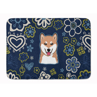 "Caroline's Treasures Blue Flowers Shiba Inu Floor Mat, 19"" x 27"", Multicolor"