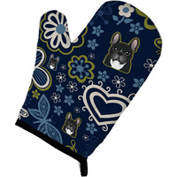 "Caroline's Treasures Blue Flowers French Bulldog, Large, multicolor oven mitt"