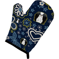 "Caroline's Treasures Blue Flowers Japanese Chin, Large, multicolor oven mitt"