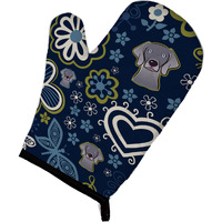 "Caroline's Treasures Blue Flowers Weimaraner, Large, multicolor oven mitt"