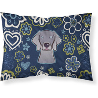 Blue Flowers Weimaraner Fabric Standard Pillowcase
