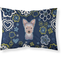 Blue Flowers Yorkie Puppy Fabric Standard Pillowcase