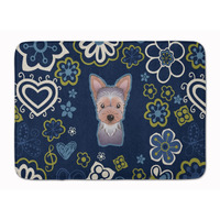 "Caroline's Treasures Blue Flowers Yorkie Puppy Floor Mat, 19"" x 27"", Multicolor"