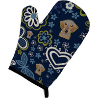 "Caroline's Treasures Blue Flowers Wirehaired Dachshund, Large, multicolor oven mitt"