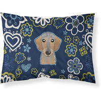 Blue Flowers Wirehaired Dachshund Fabric Standard Pillowcase