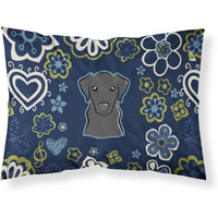 Blue Flowers Black Labrador Fabric Standard Pillowcase