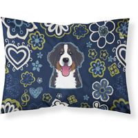Blue Flowers Bernese Mountain Dog Fabric Standard Pillowcase