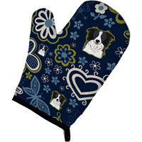 "Caroline's Treasures Blue Flowers Border Collie, Large, multicolor oven mitt"