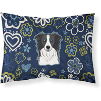 Blue Flowers Border Collie Fabric Standard Pillowcase