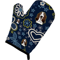 "Caroline's Treasures Blue Flowers Basset Hound, Large, multicolor oven mitt"
